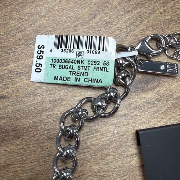 Inc Black Statement Bib Necklace Art Deco Gothic Glam 18" Necklace With Earrings - Picture 4 of 6